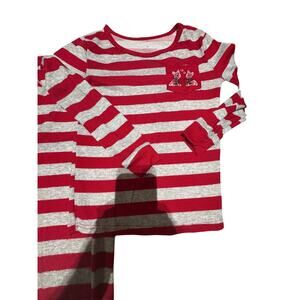 Laura Ashley Girls Red Gray Striped Pajama Set Size 10 Long Sleeve Top & Pants
